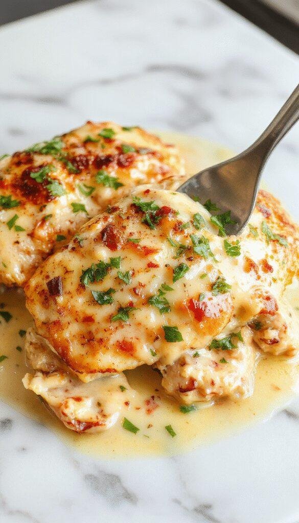 Juicy, golden skillet chicken topped with creamy butter sauce and fresh herbs, served on a rustic plate.
