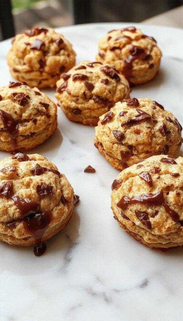 Freshly baked Morning's Best Protein Biscuits on a rustic wooden table with a glass of milk