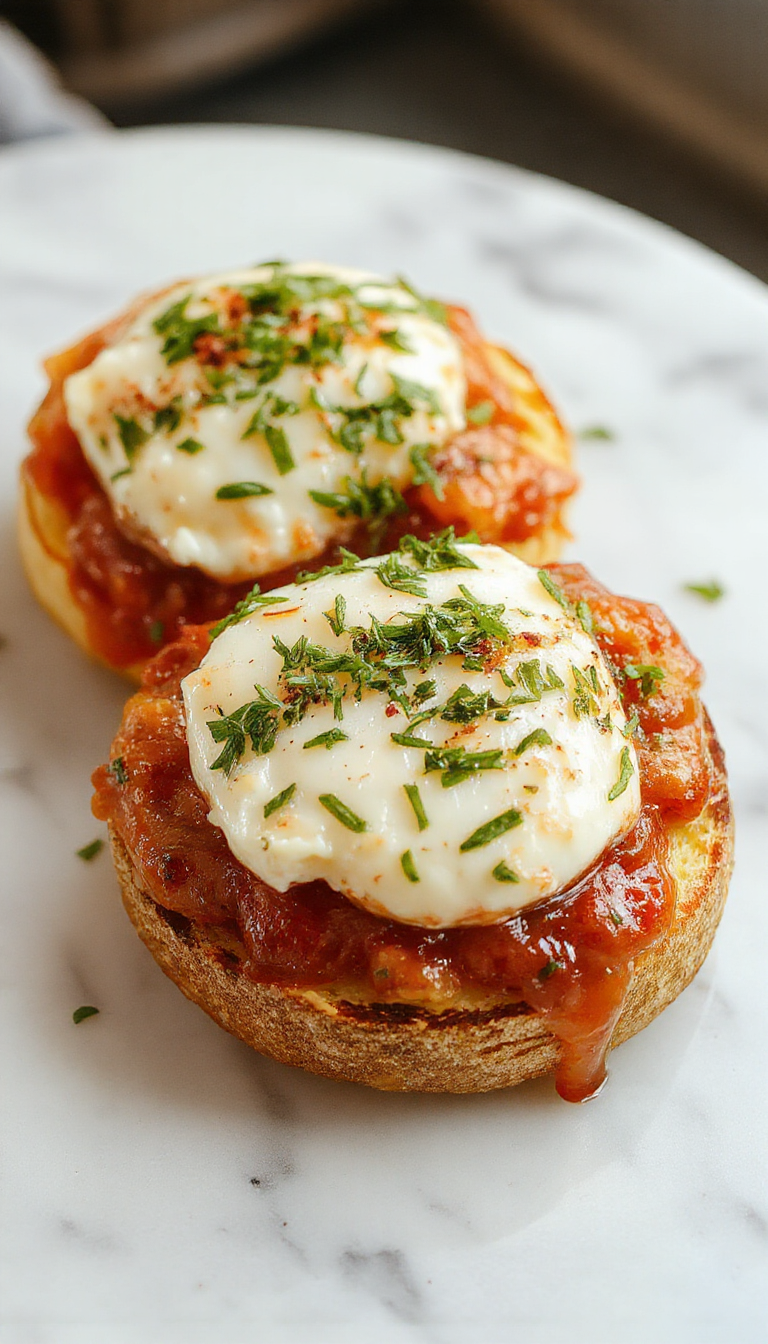 A delicious Burrata Bruschetta on a rustic wooden board topped with fresh basil and cherry tomatoes