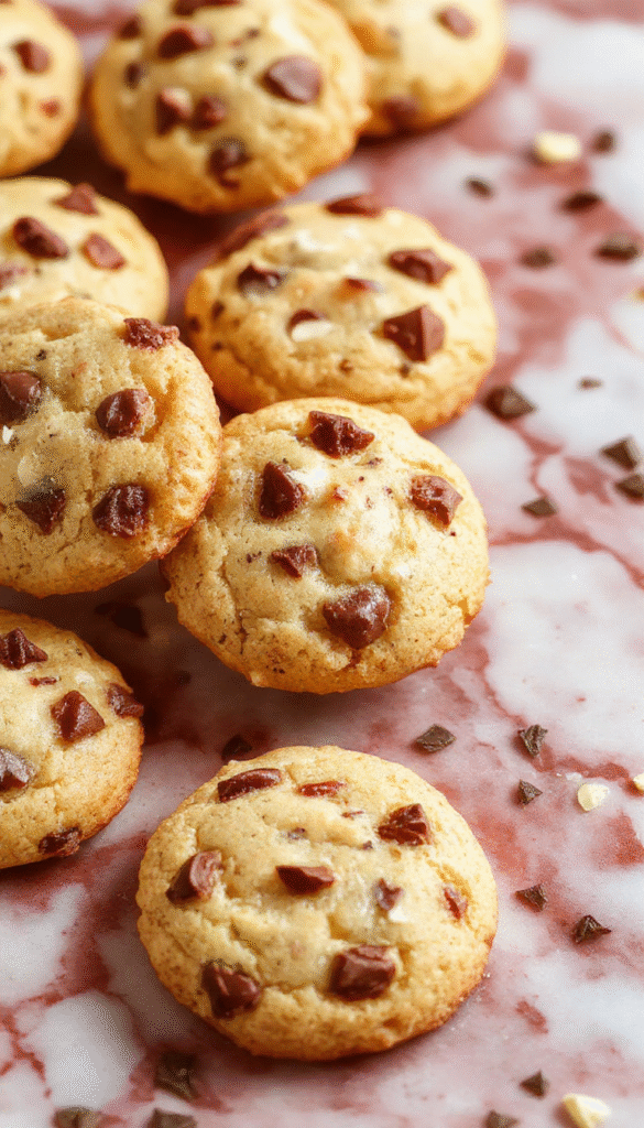 A close-up of golden-brown German butter cookies arranged on a rustic wooden platter, sprinkled with powdered sugar, with a soft-focus background featuring baking ingredients and a jar of jam, highlighting their crumbly texture and classic shape.