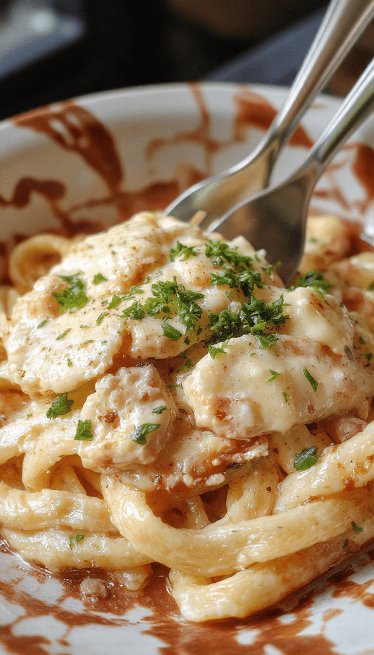 A vibrant plate of creamy Boursin chicken pasta garnished with chopped parsley, featuring tender pasta coated in a rich, cheesy sauce, served alongside sautéed chicken pieces and fresh herbs on a rustic wooden table.