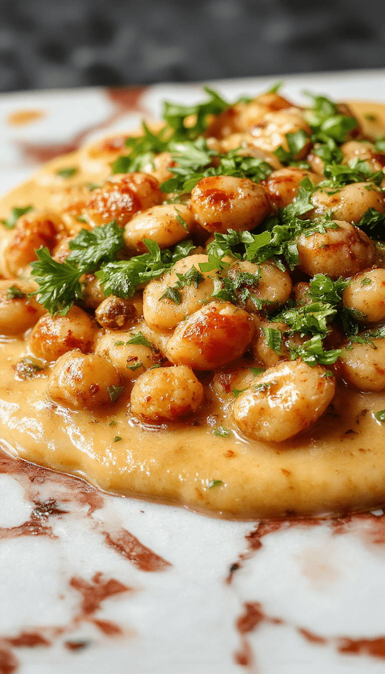 A vibrant bowl of creamy Tuscan butter beans garnished with fresh herbs, served on a rustic wooden table with a creamy sauce drizzle, highlighting the smooth beans and aromatic herbs, styled simply for a cozy yet elegant presentation