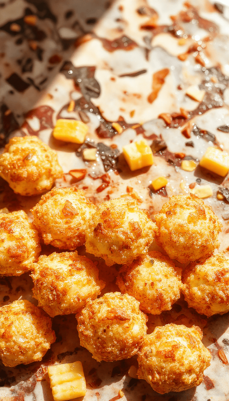 A close-up shot of golden crispy corn cheese bites arranged on a white plate, with melty cheese and crunchy corn kernels visible, garnished with chopped herbs and served on a rustic wooden table.