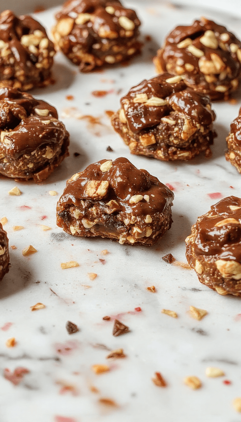 A close-up of golden-brown turtle bars topped with melted chocolate, caramel drizzles, chopped pecans, and creamy swirls, beautifully arranged on a rustic wooden platter with a fork beside.