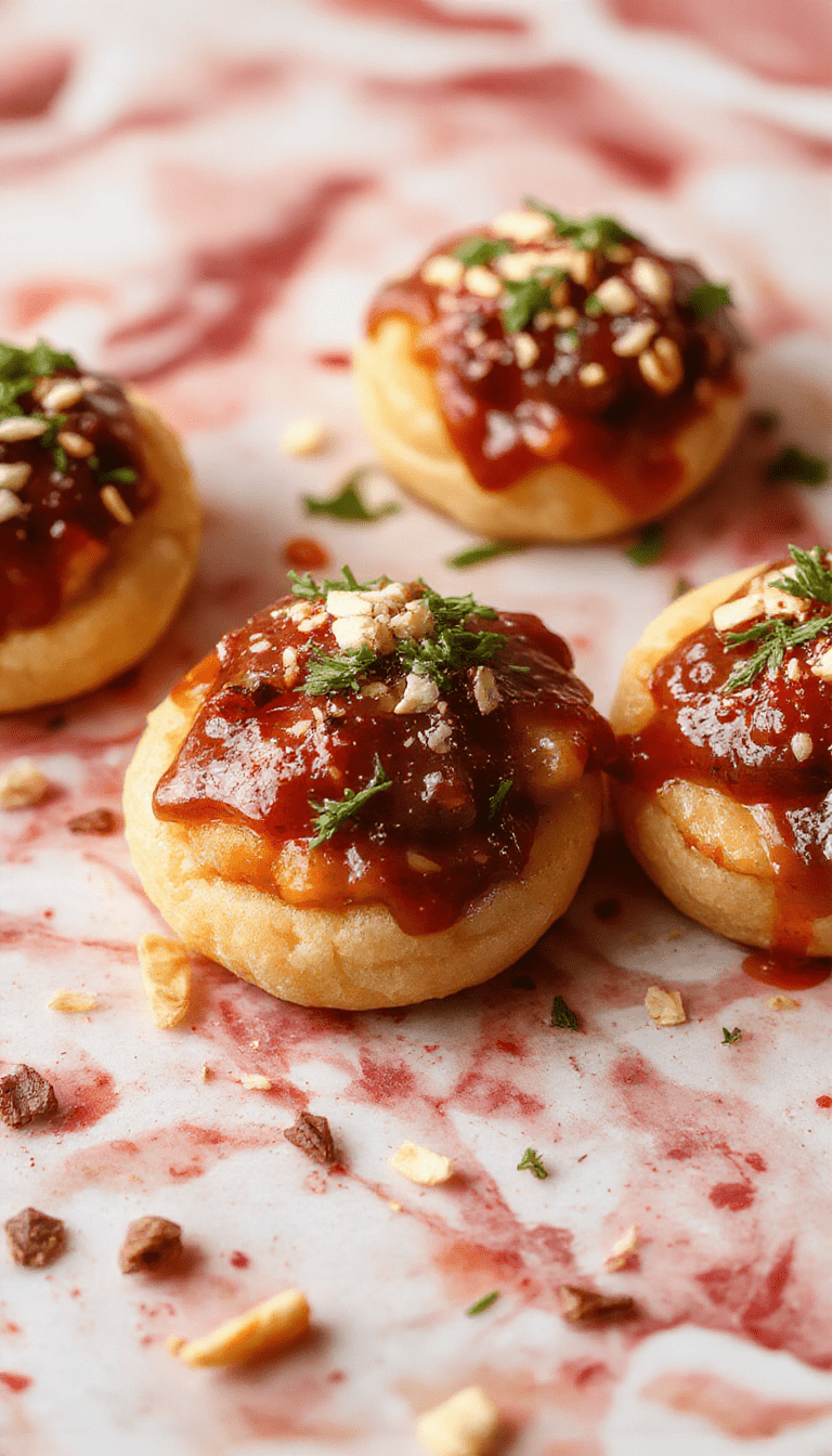 Colorful assortment of holiday appetizers arranged on a white platter, featuring mini bruschettas, stuffed mushrooms, and cheese bites, garnished with fresh herbs, vibrant red and green accents, styled with festive decorations and a soft blurred background