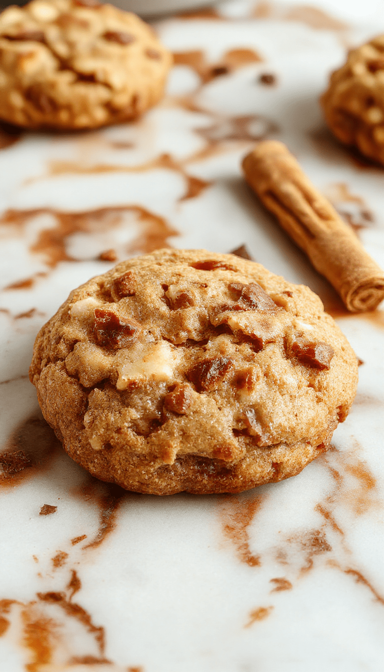A close-up of warm, freshly baked apple cinnamon snickerdoodle cookies with a sugary cinnamon coating, arranged on a rustic wooden platter with a cinnamon stick and apple slices in the background, showcasing their golden-brown texture and inviting aroma.