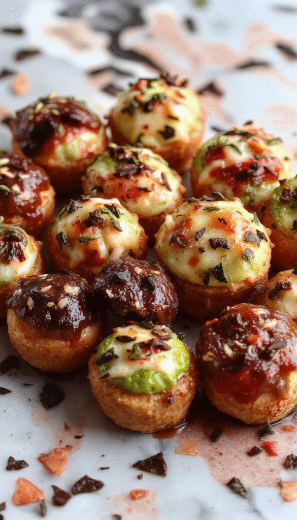 A vibrant Halloween-themed platter featuring creepy edible decorations like eyeball deviled eggs, spider web cheese, and pumpkin-shaped dips, all brightly colored with orange, black, green, and purple accents, presented on a rustic wooden board with spooky garnishes and themed props.