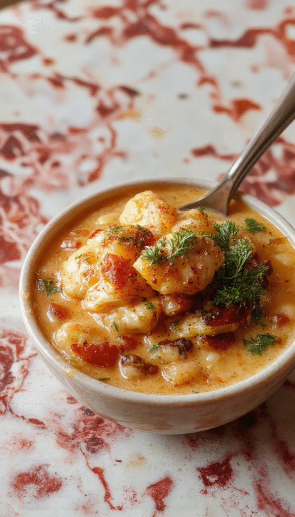 A warm bowl of pastel-colored pasta tiny stars submerged in a clear, golden broth garnished with fresh herbs, served on a rustic wooden table with a spoon placed beside.