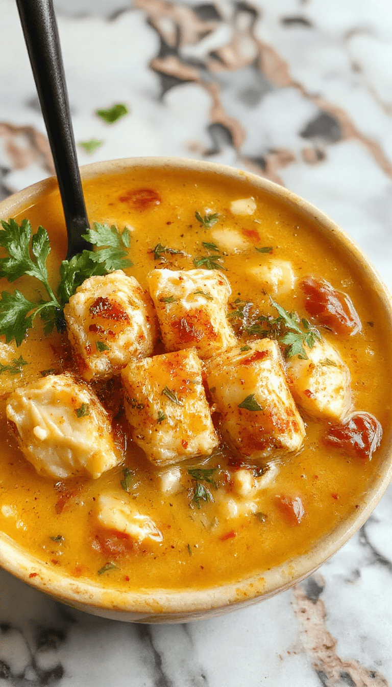 A bowl of creamy chicken and rice soup with tender shredded chicken, fluffy rice, and a rich, velvety broth garnished with chopped herbs and a sprinkle of black pepper, served on a rustic wooden table with a side of fresh bread