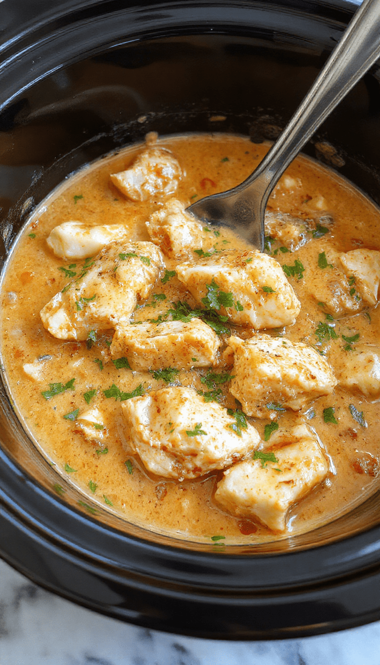 A vibrant bowl of creamy coconut chicken tikka masala featuring tender chicken pieces coated in a rich, orange-tinted sauce with flecks of herbs, served with fresh cilantro on a rustic wooden platter.