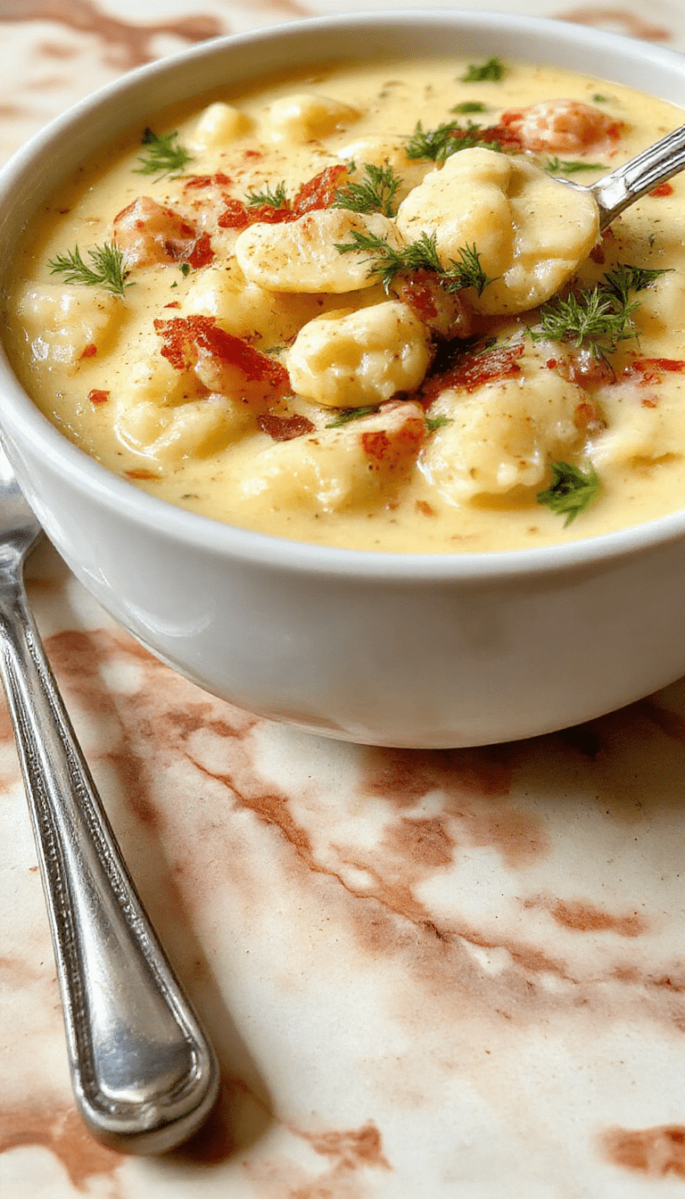 A vibrant bowl of Olive Garden Chicken Gnocchi Soup featuring tender chicken, fluffy gnocchi, and fresh spinach in a creamy broth, garnished with grated Parmesan on a white plate against a rustic wooden background.