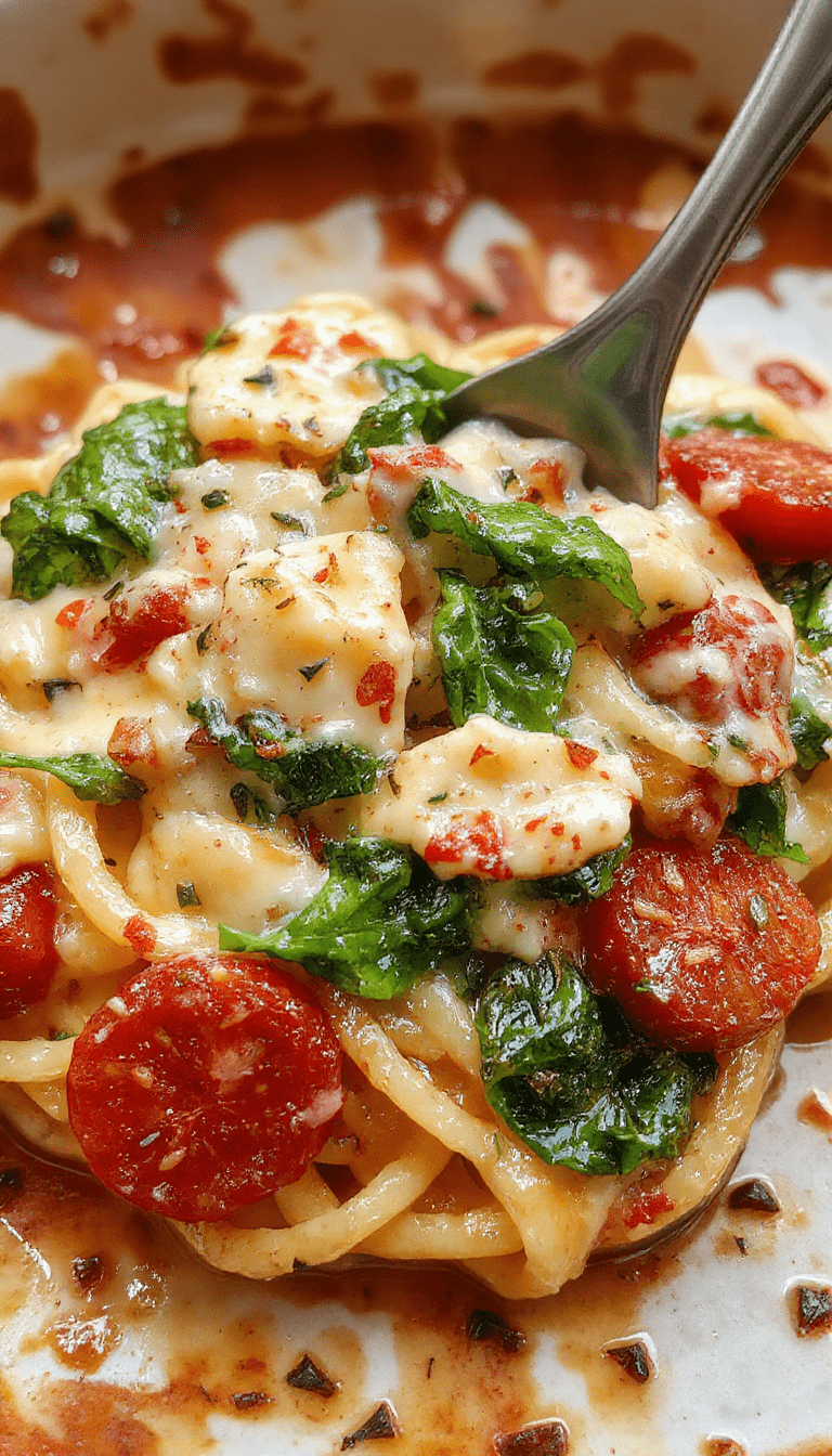 A vibrant plate of creamy spinach and tomato pasta featuring fresh green spinach, ripe red tomatoes, and perfectly cooked al dente noodles, garnished with grated cheese and herbs, styled on a rustic white plate with a background of basil leaves and cherry tomatoes.