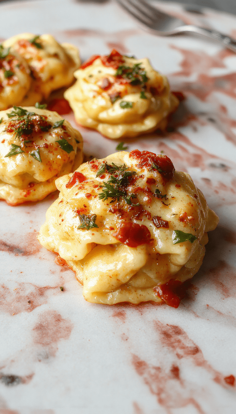 A vibrant plate of creamy tuscan ravioli garnished with fresh basil and sun-dried tomatoes on a rustic wooden table, showcasing tender ravioli coated in rich cream sauce with colorful herbs and aromatics.