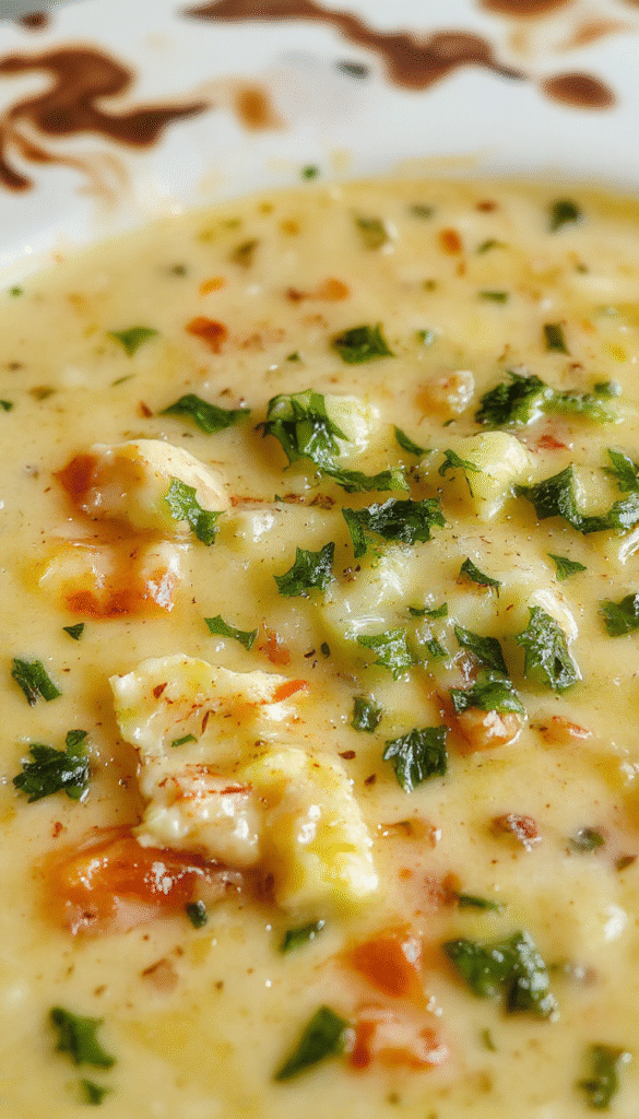 A vibrant bowl of creamy vegetable soup with a smooth texture, topped with fresh herbs, served in a rustic white bowl on a wooden table, with colorful chopped vegetables and a spoon nearby