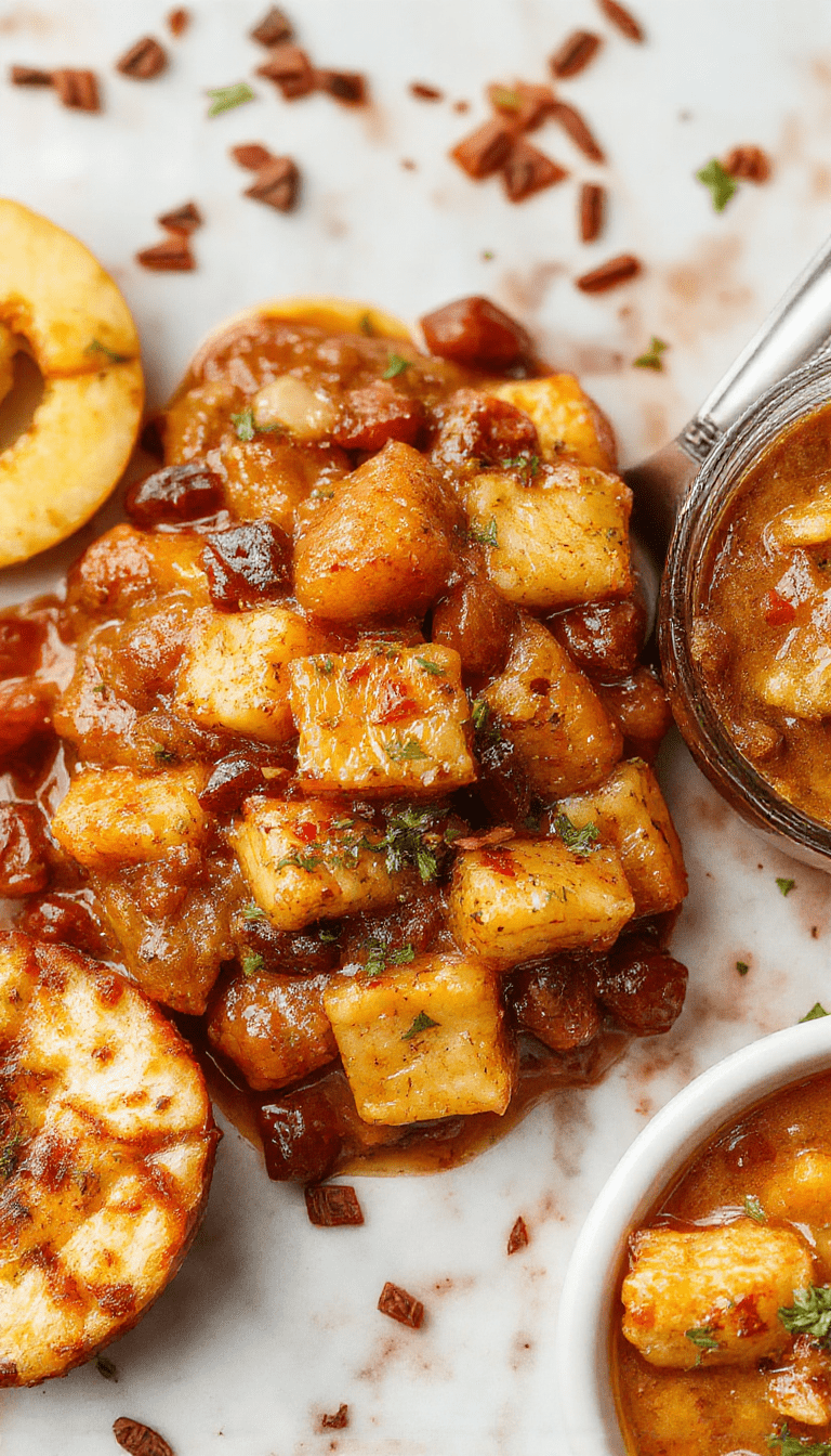 A vibrant bowl of hearty stew filled with tender beef chunks, vegetables, and herbs, steaming hot on a rustic wooden table, surrounded by ingredients and cooking tools, with a cozy kitchen background.
