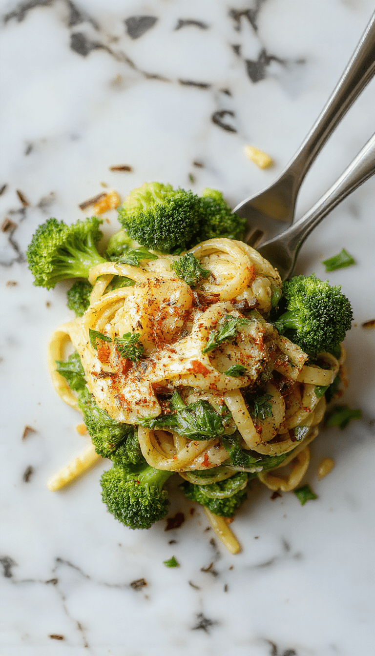A vibrant plate of healthy broccoli pasta features al dente spaghetti topped with bright green broccoli florets, sprinkled with grated parmesan cheese and herbs. The dish is styled on a rustic wooden table with a fork twirling some pasta, capturing the colorful textures and fresh ingredients.