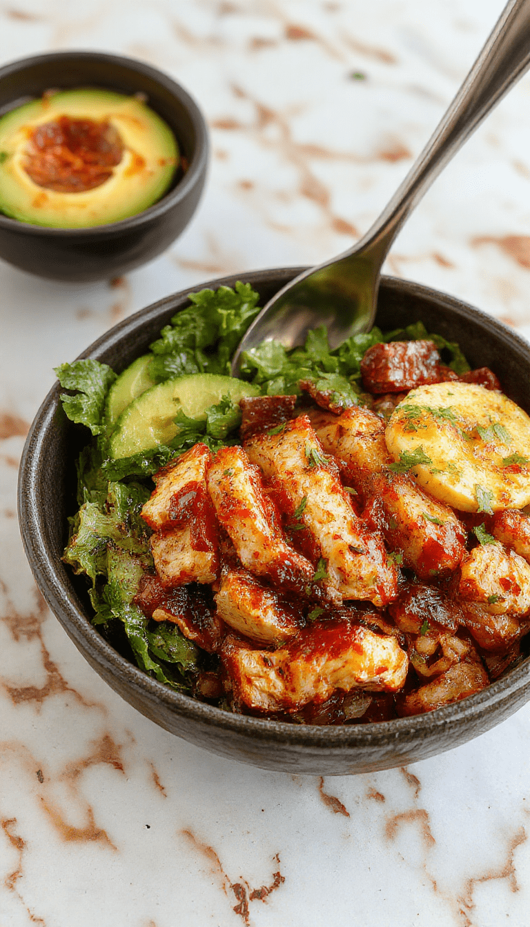 Colorful chicken fajita burrito bowl with sliced grilled chicken, vibrant red and green bell peppers, onions, fresh cilantro, and shredded cheese arranged in a rustic bowl on a wooden table, showcasing textures from tender meat to crisp vegetables and creamy toppings.