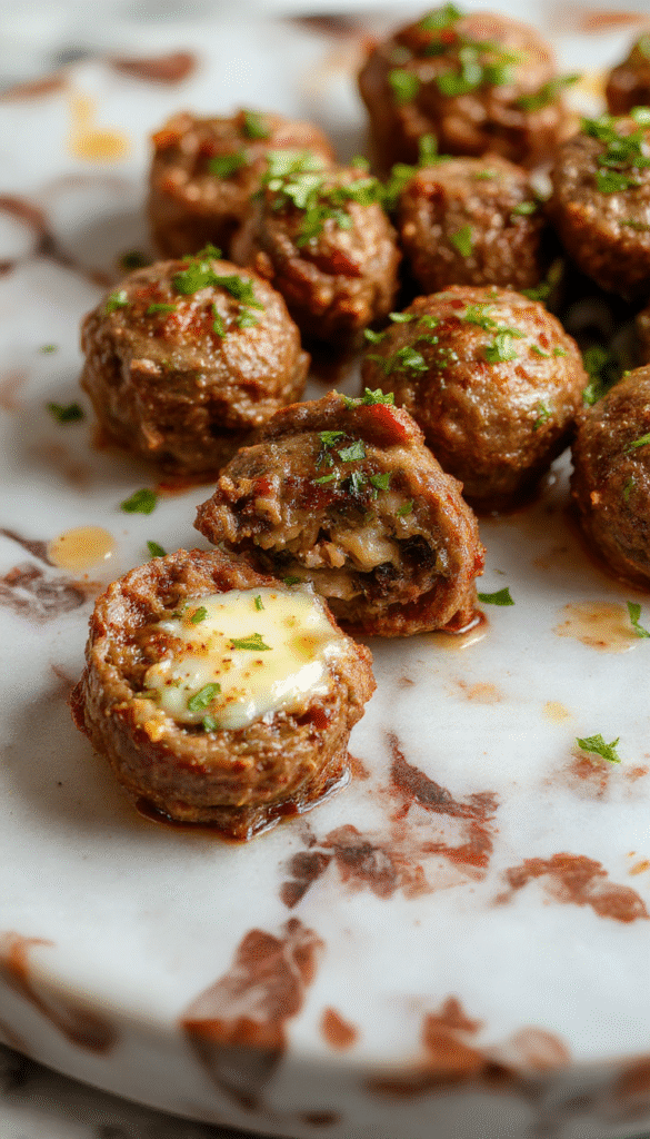 Colorful plate featuring tender beef bites glazed with golden garlic butter sauce, garnished with fresh herbs, served alongside vibrant vegetables on a rustic wooden table.