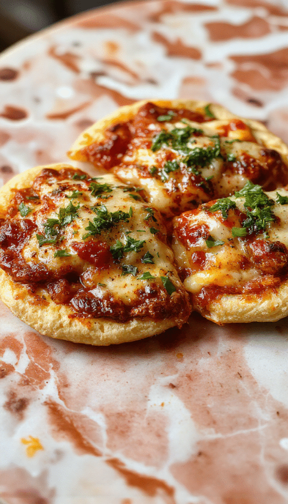 Colorful assortment of pita pizzas topped with vibrant vegetables, melted cheese, and flavorful sauces neatly arranged on a rustic wooden table, showcasing crispy edges and melty textures