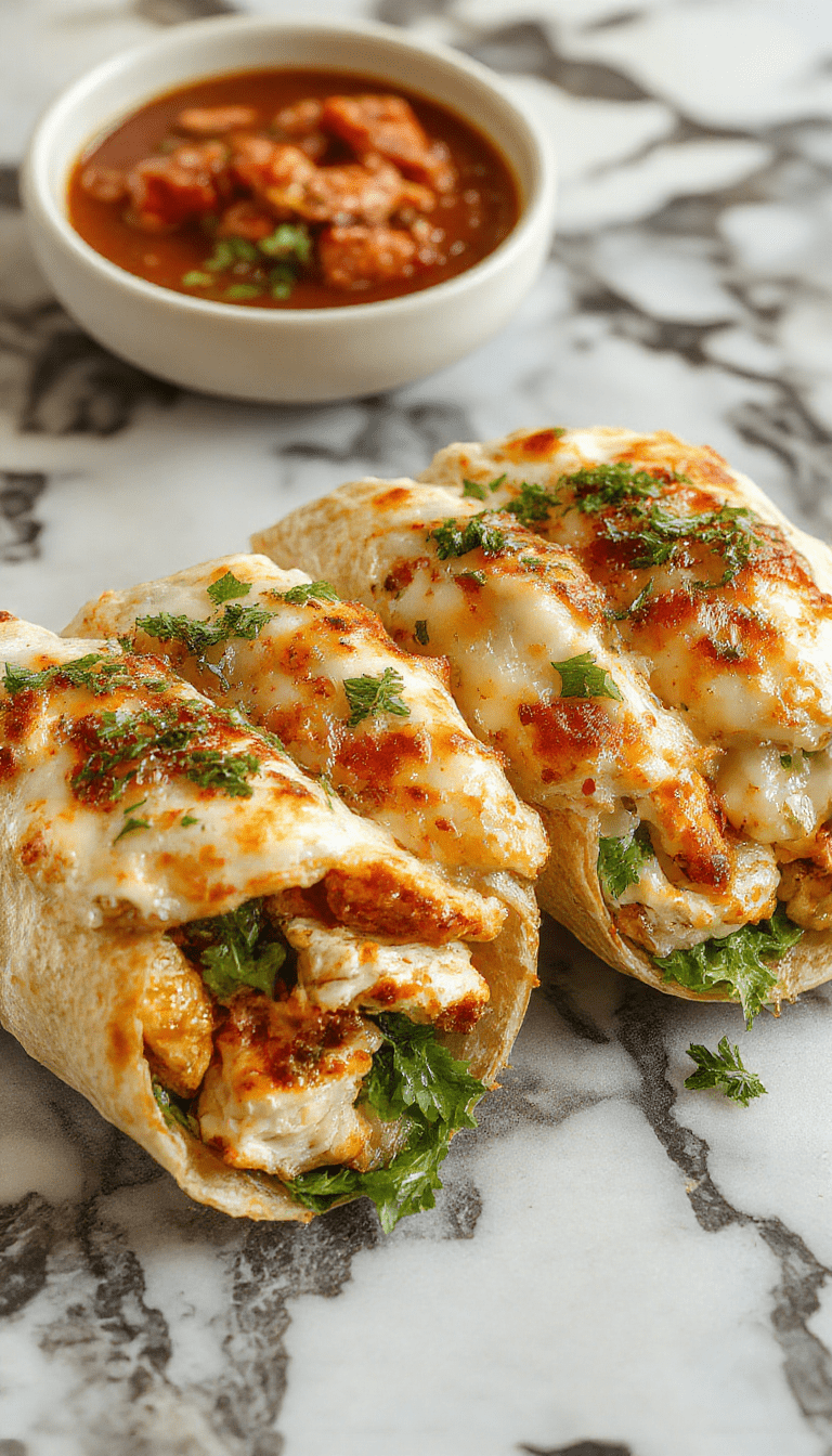 A vibrant chicken Caesar wrap sliced open showing crisp romaine lettuce, grilled chicken strips, grated Parmesan cheese, and creamy Caesar dressing all wrapped in a colorful flour tortilla, styled on a rustic wooden plate with fresh ingredients surrounding it.