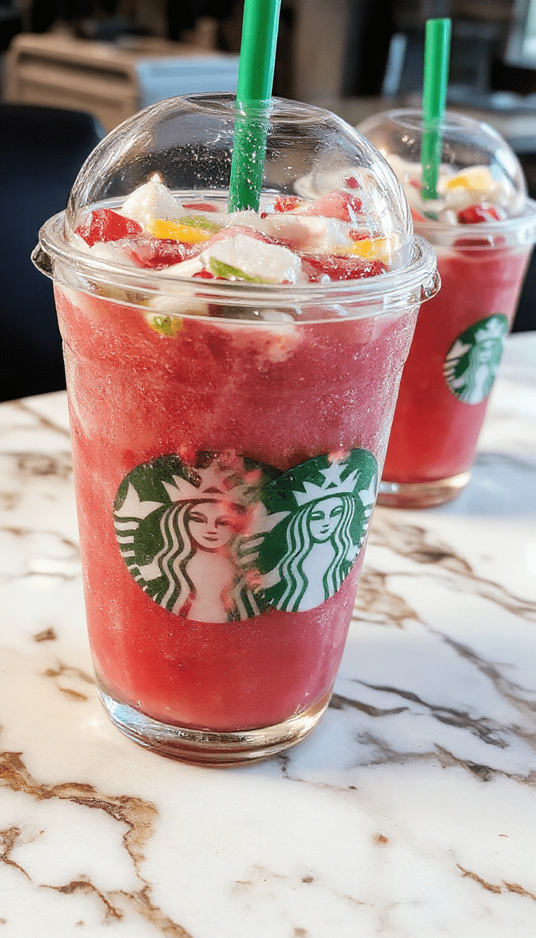 A vibrant pink Starbucks Pink Flamingo Refresher in a clear glass with ice cubes, garnished with a slice of lime and fresh berries, set on a sunny outdoor table with a blurred summer background.